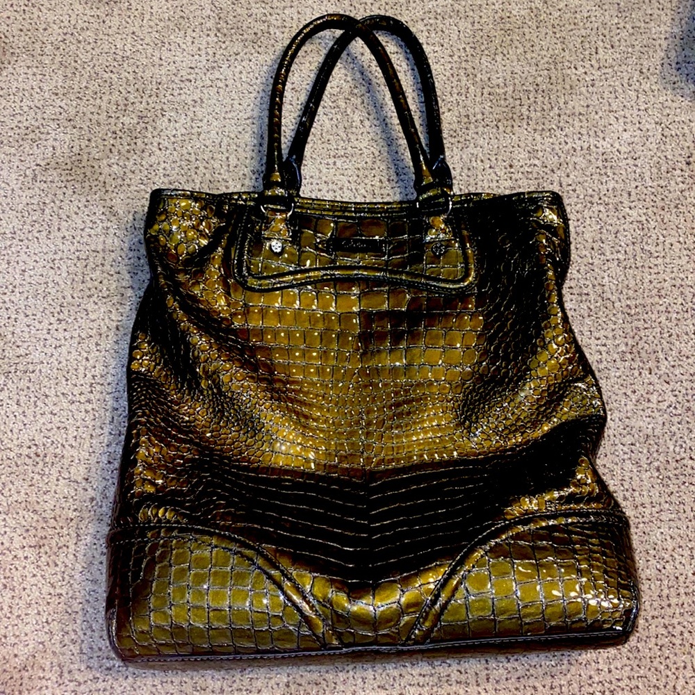 Cole Han Tote bag laptop bag crocodile skin green grey color